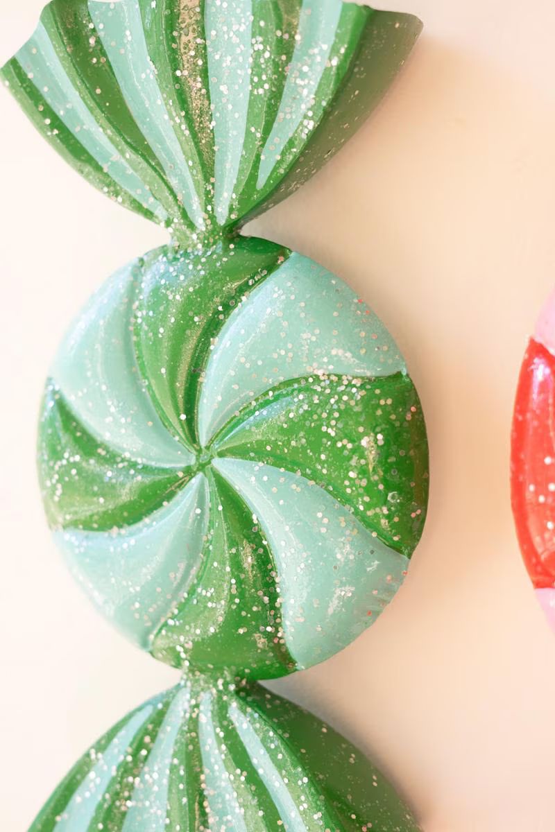 Set of 2 Large Painted Metal Colorful Christmas Candy Ornaments — image 3