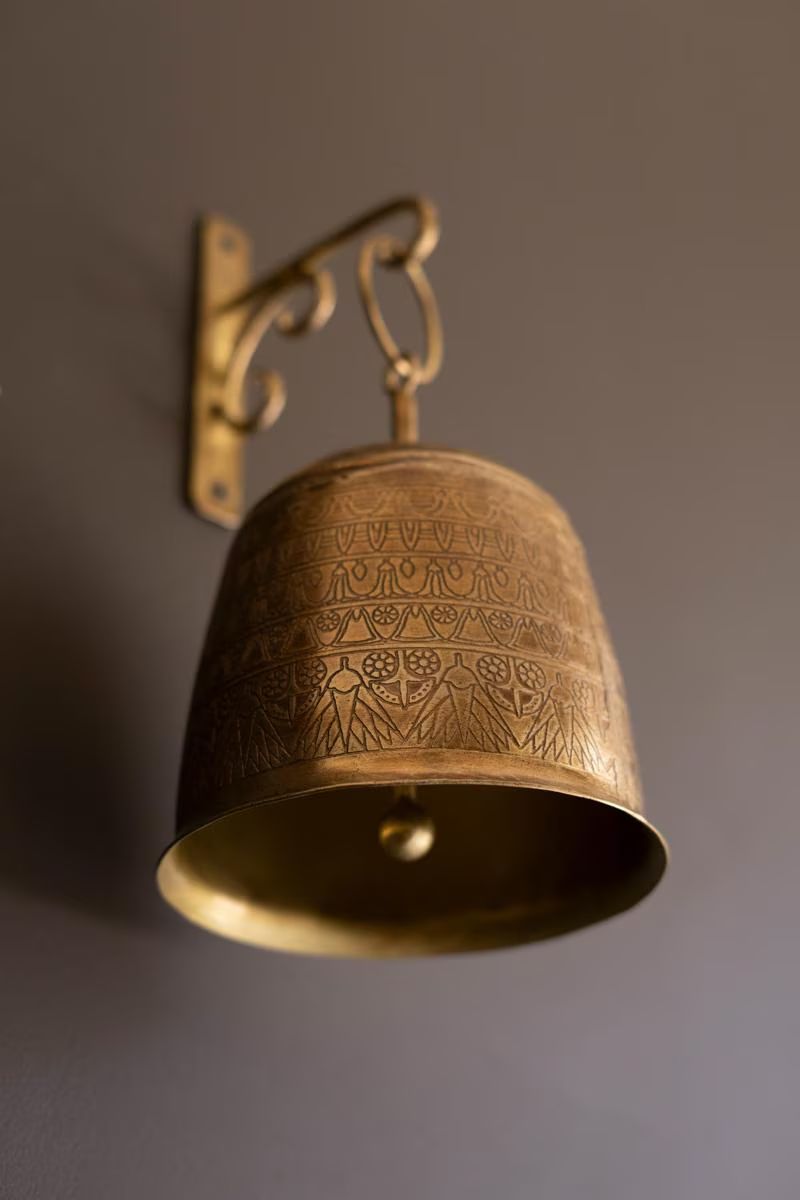 Antique Brass Bell and Wall Bracket — image 3
