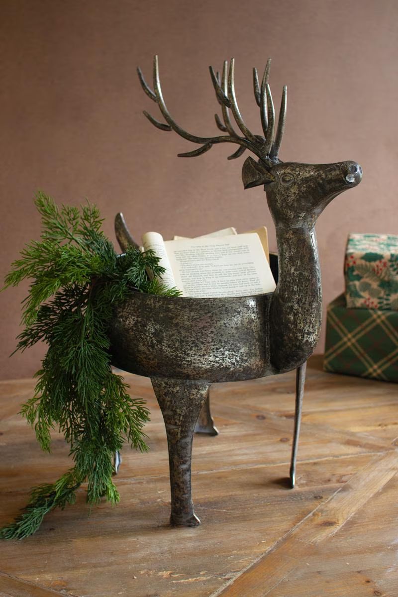 Rustic Metal Reindeer Planter — image 3