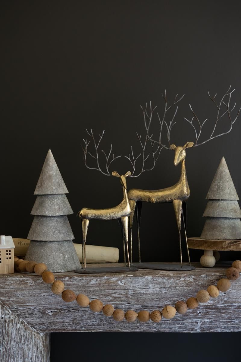 Set of 2 Antique Gold Metal Christmas Deer — image 3