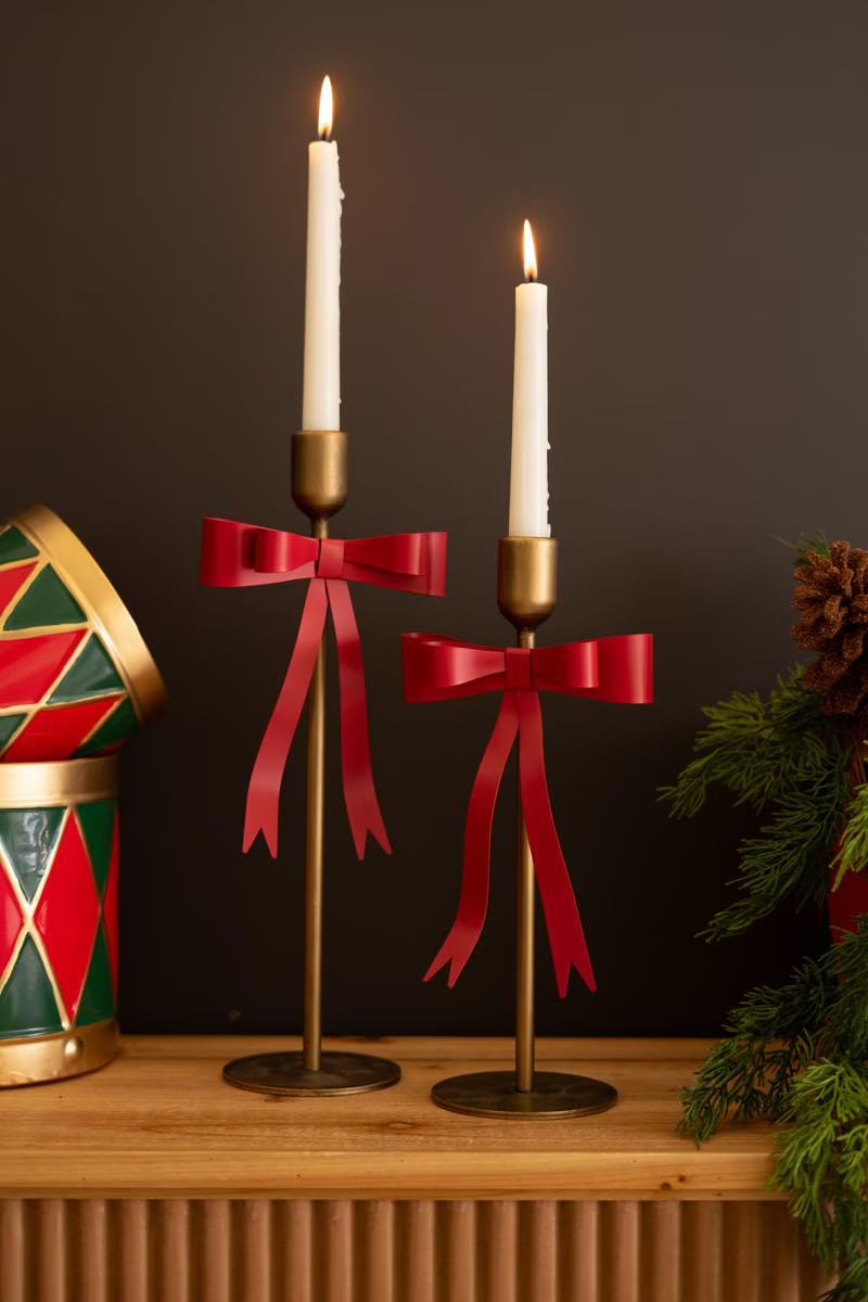 Set of 2 Metal Christmas Bow Taper Candle Holders — image 3
