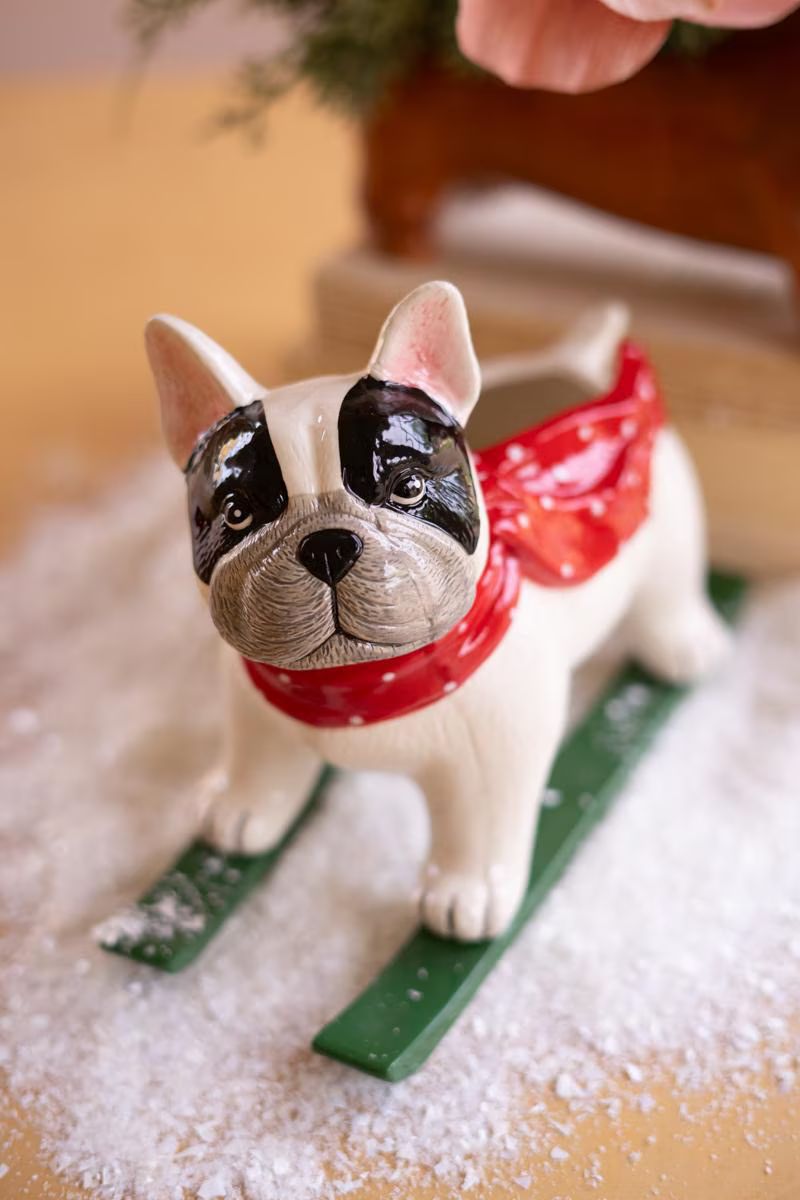 Ceramic Christmas Skiing Dog Planter — image 4