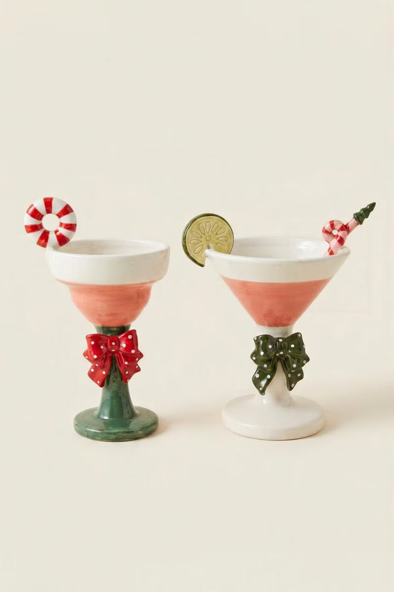 Set of 2 Novelty Ceramic Christmas Martini Glasses — image 4