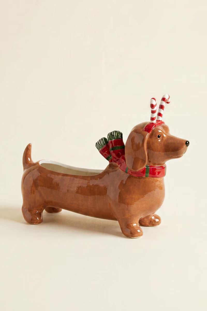 Ceramic Christmas Dachshund Planter with a Candy Cane Headband — image 4