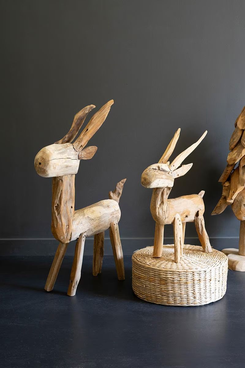 Set of 2 Rustic Teak Reindeer — image 4