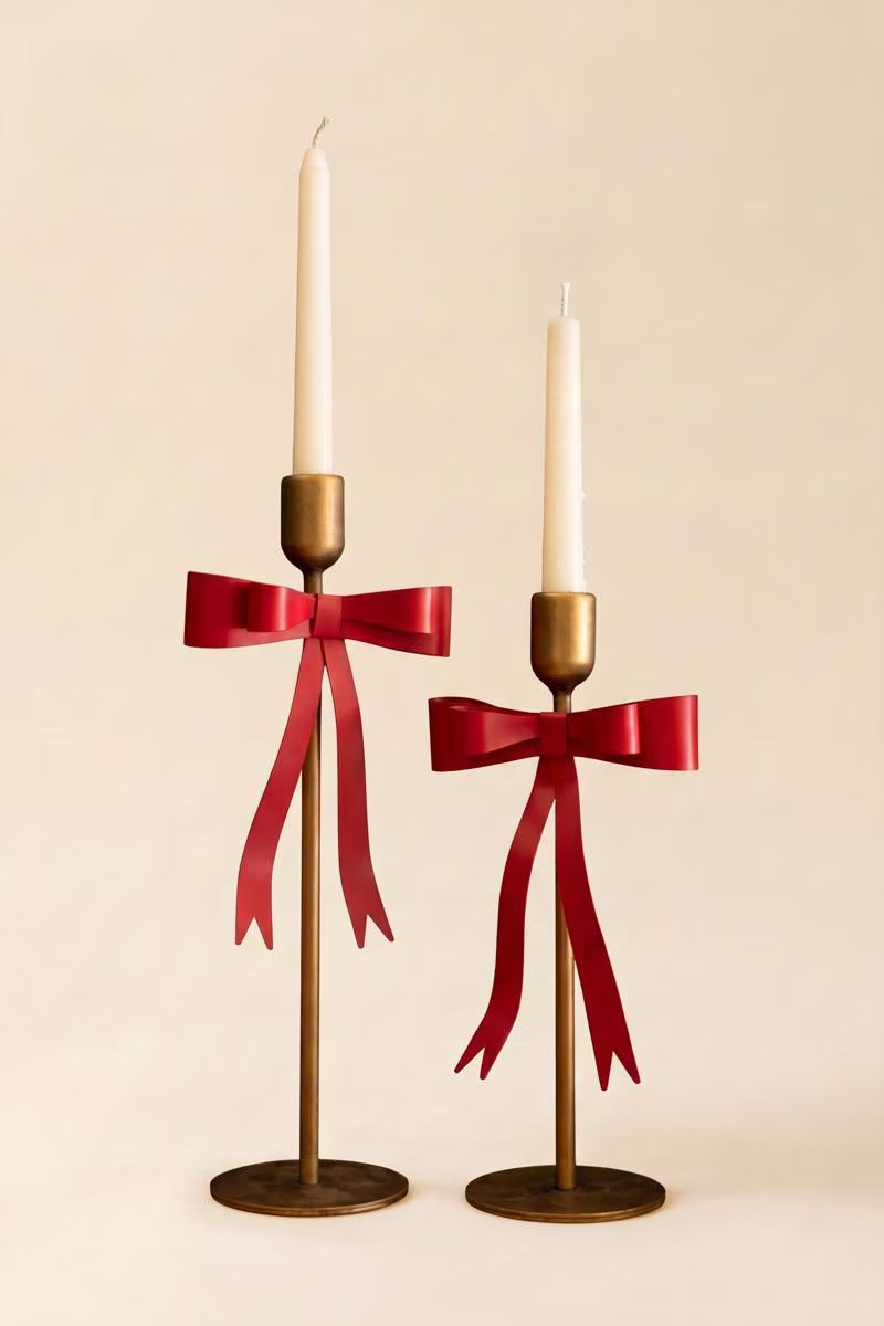 Set of 2 Metal Christmas Bow Taper Candle Holders — image 4