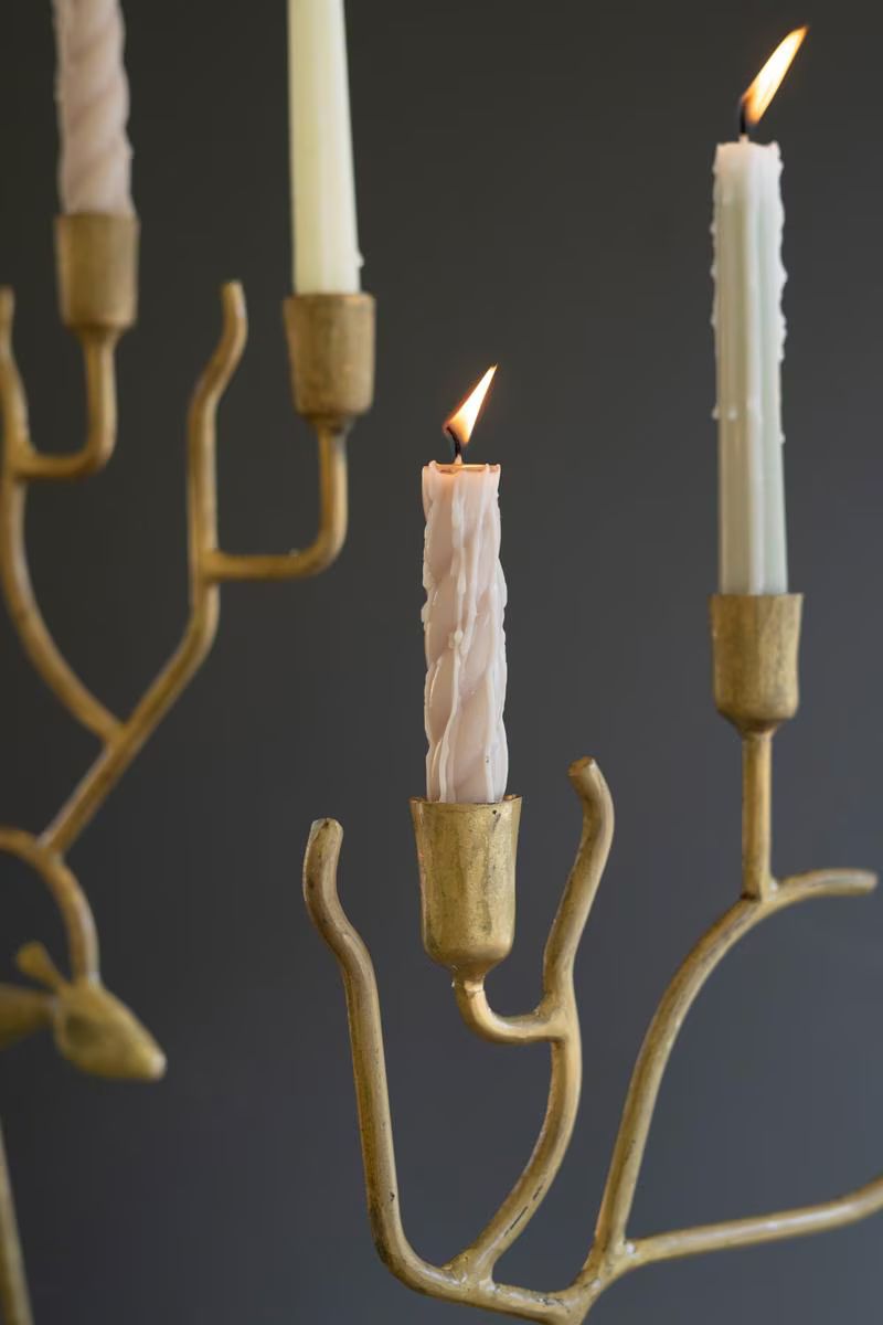 Set of 2 Antique Gold Forged Iron Christmas Deer Candelabras — image 4