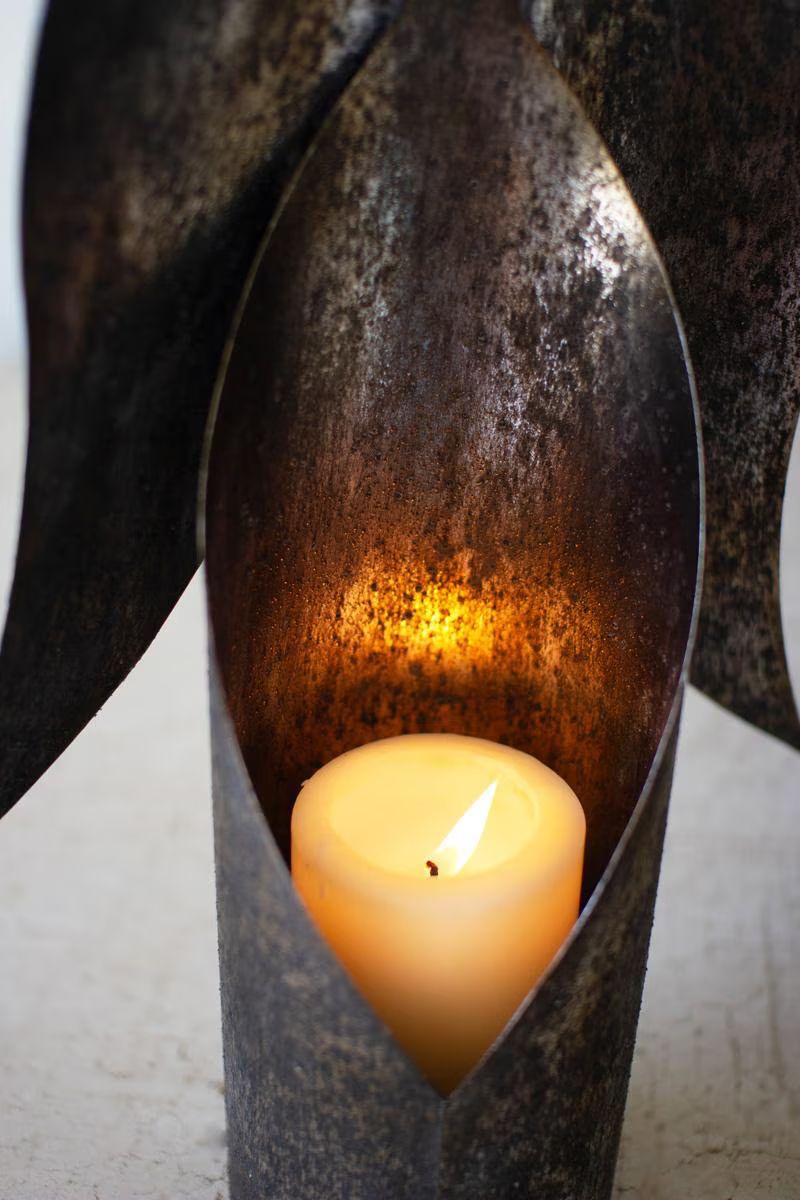 Set of 2 Rustic Metal Angel Candle Holders — image 4