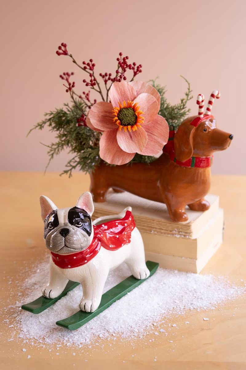 Ceramic Christmas Skiing Dog Planter — image 5