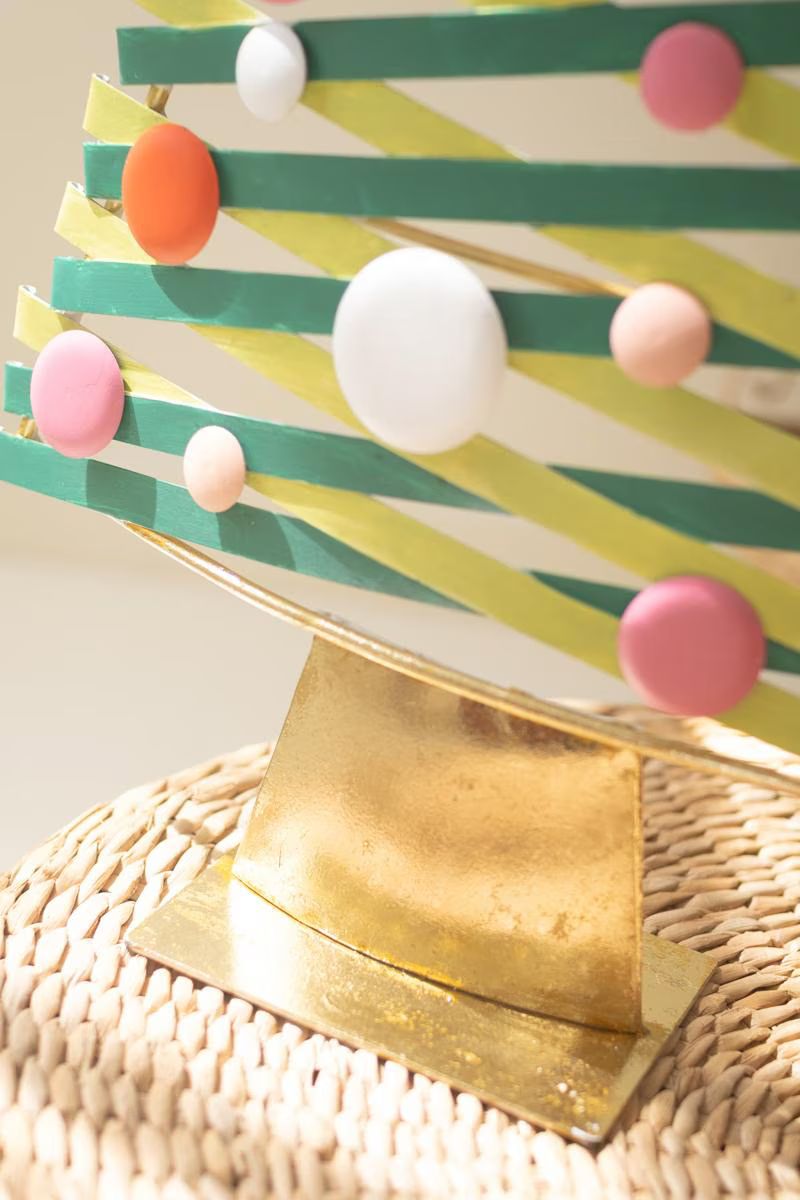 Set of 2 Colorful Painted Metal Christmas Trees with Gold Bases — image 5