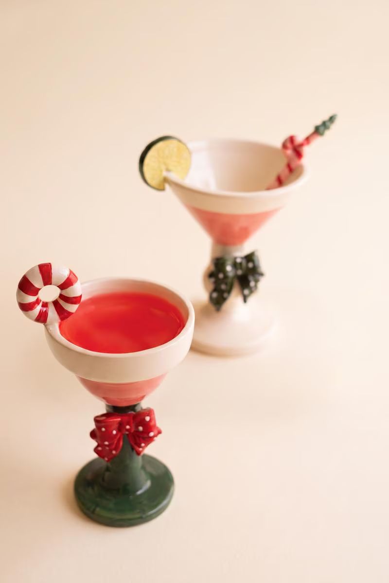 Set of 2 Novelty Ceramic Christmas Martini Glasses — image 5