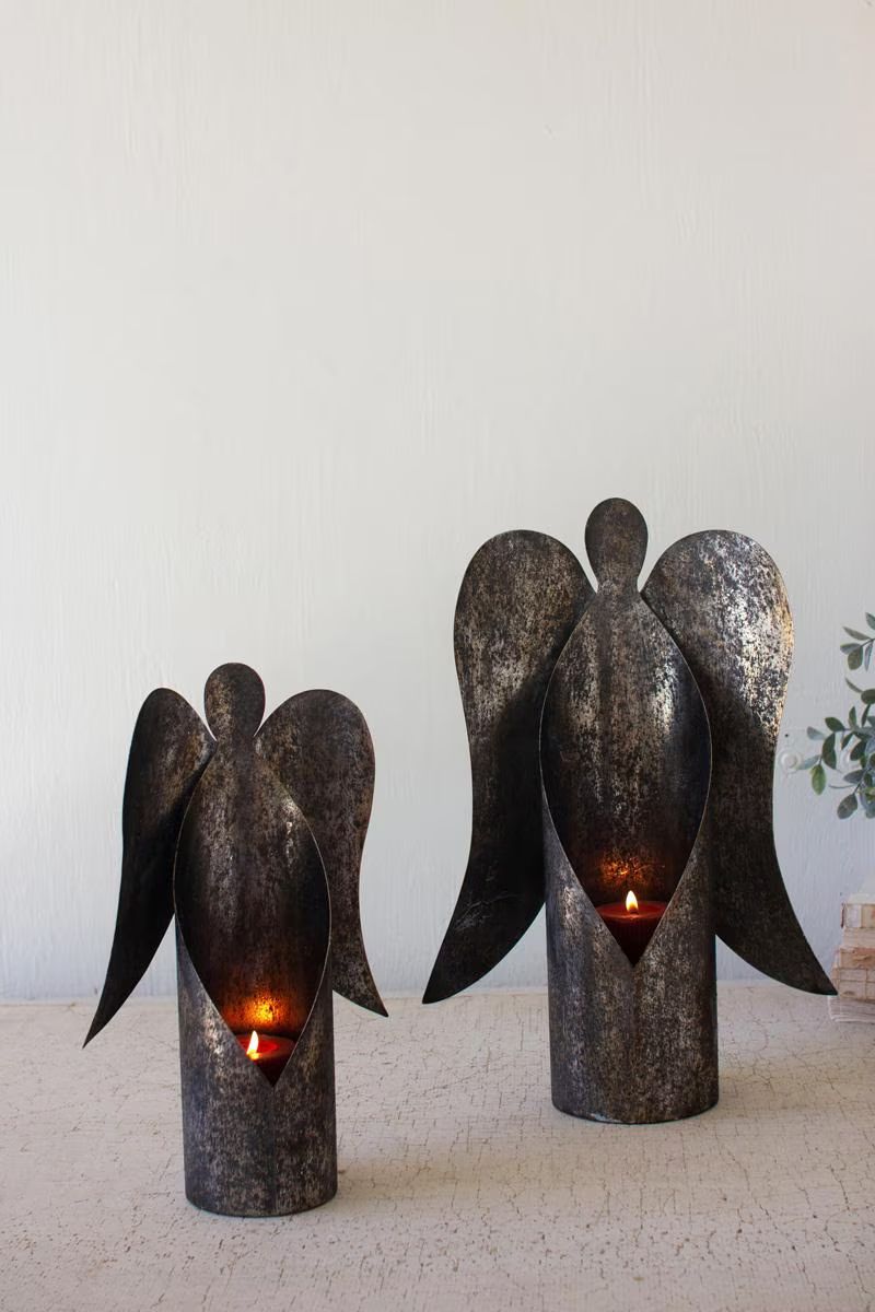 Set of 2 Rustic Metal Angel Candle Holders — image 5