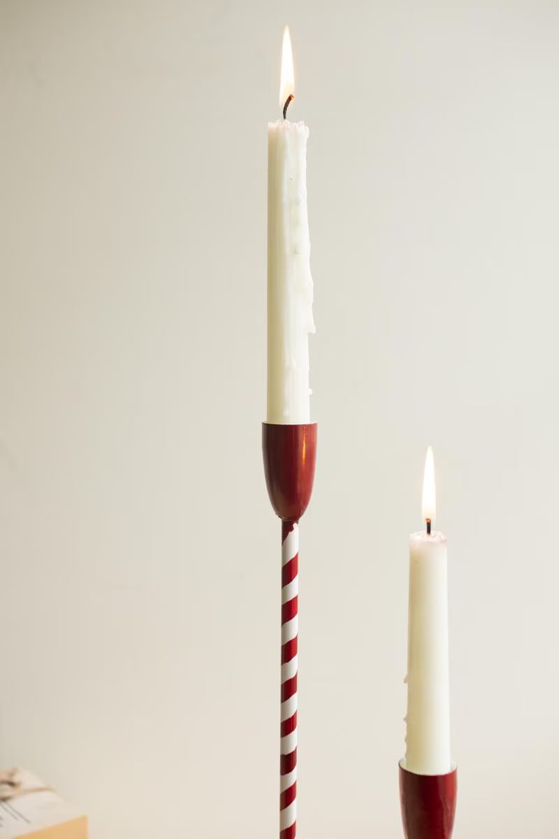 Set of 2 Red and White Candy Cane Taper Candle Holders — image 6