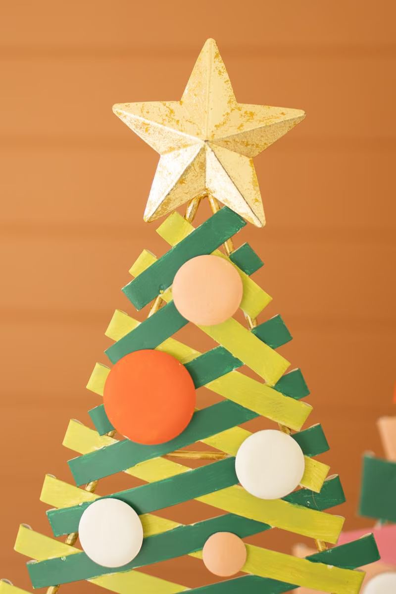 Set of 2 Colorful Painted Metal Christmas Trees with Gold Bases — image 6
