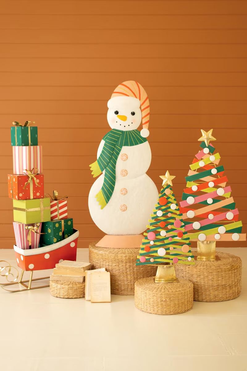 Set of 2 Colorful Painted Metal Christmas Trees with Gold Bases — image 9
