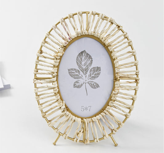 Metal & Rattan Oval Photo Frame
