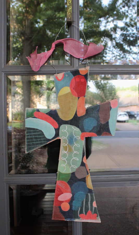 Handpainted Abstract Cross Door Decor