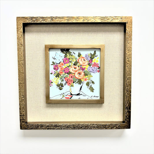 Floral Wall Art with Linen Mat & Gold Frame