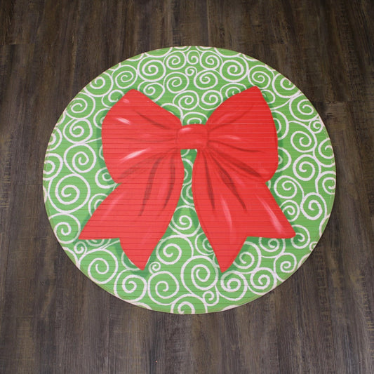 Red Bow Round Bamboo Mat