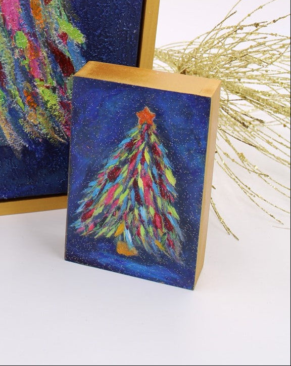 Hand-Painted Multi Color Glitter Tree Box Sign