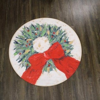 Wreath with Red Bow Round Bamboo Mat