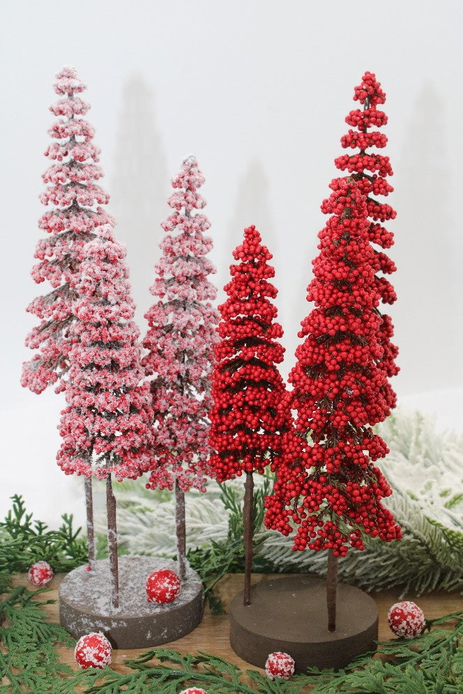 Red Berry Trees on Wood Base
