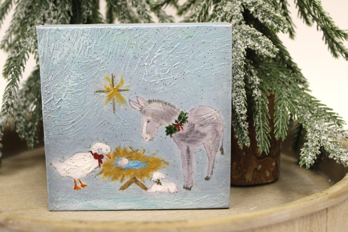 Animals at the Manger Canvas Table Art
