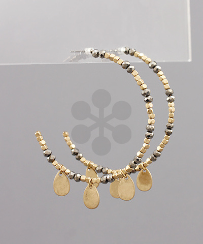 Teardrop Charm Bead Open Hoops