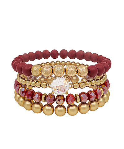 4 Row Glass Accent Multi Beads Bracelet