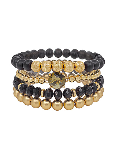 4 Row Glass Accent Multi Beads Bracelet