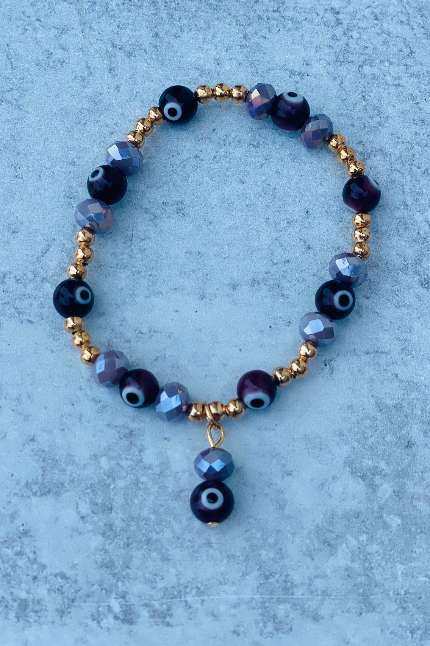 Evil Eye Crystal & Gold Beaded Bracelet