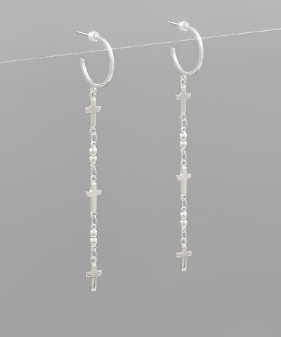 Cross & Chain Mix Drop Earring