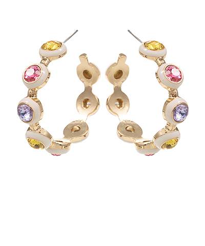 Studded Colorful Round Stone Hoops