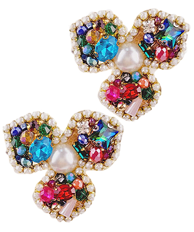 Beads Glass & Pearl Floral Leaf Earrings