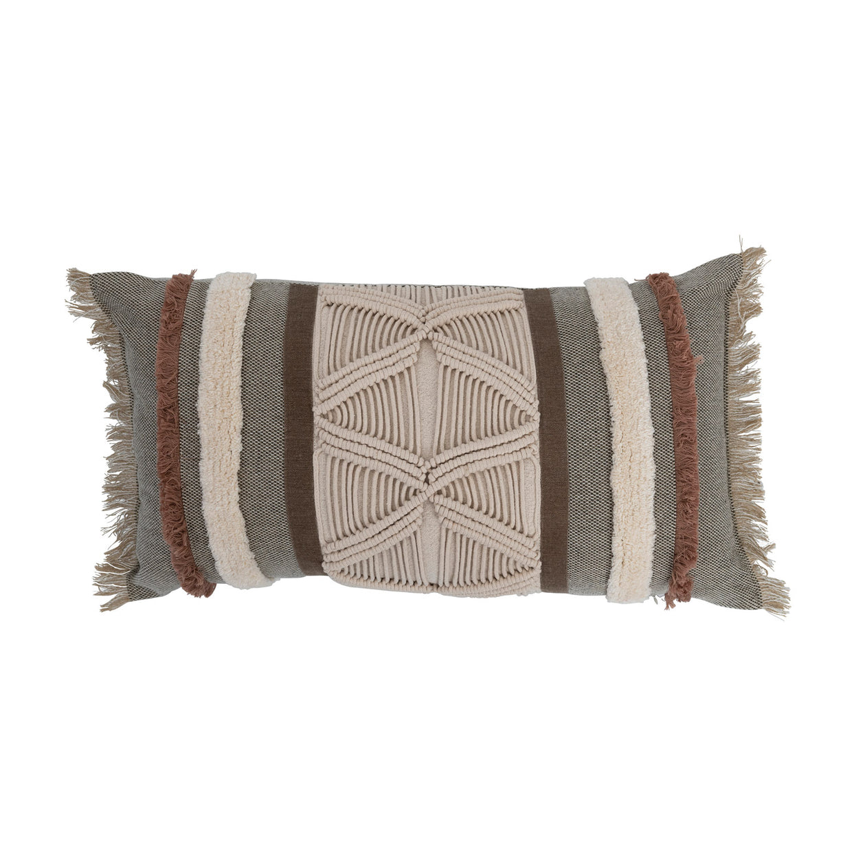 Macrame & Fringe  Cotton Tufted Lumbar Pillow with Applique