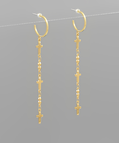 Cross & Chain Mix Drop Earring