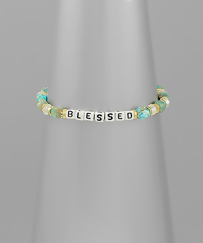 "BLESSED" Stone Station Bead Bracelet