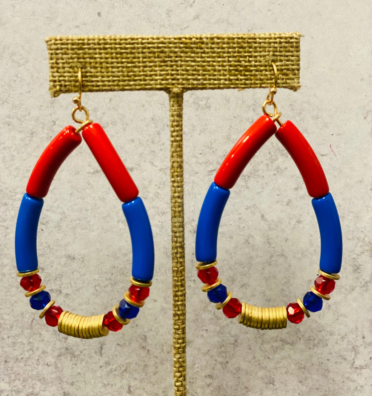 Red & Blue Acrylic Teardrop Earrings