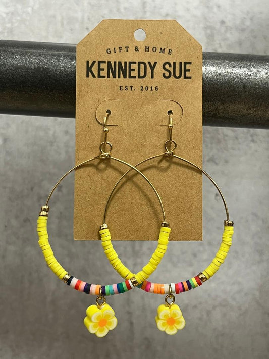 Clay Bead Flower Hoop Earrings