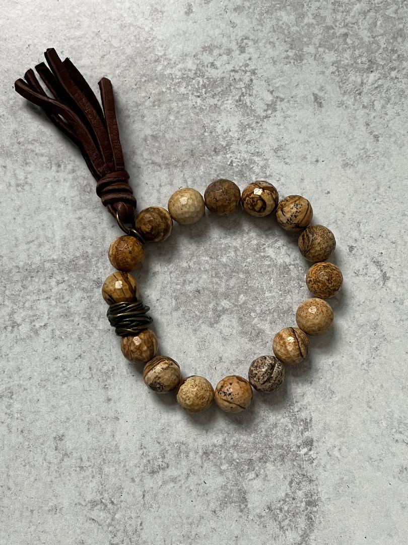 Stone Bracelets with Leather Tassel