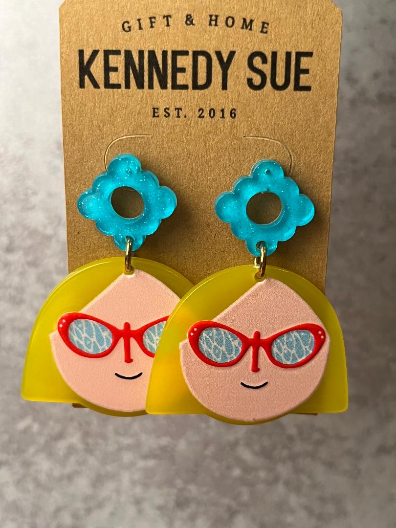 Blonde With Sunglasses Acrylic Earrings