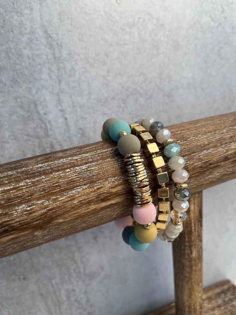Crystal & Clay Bead Bracelet Set, Multiple Colors