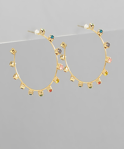 Station Glass Stone Wire Hoops