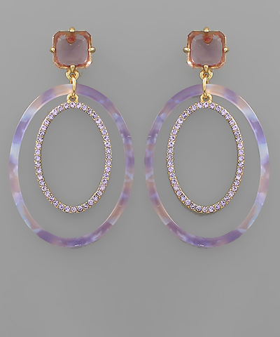 Glass & Double Oval Dangle Earrings