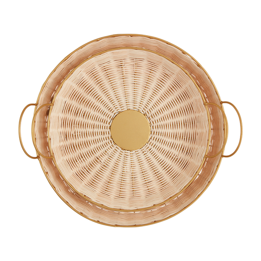 Round Woven And Brass Trays