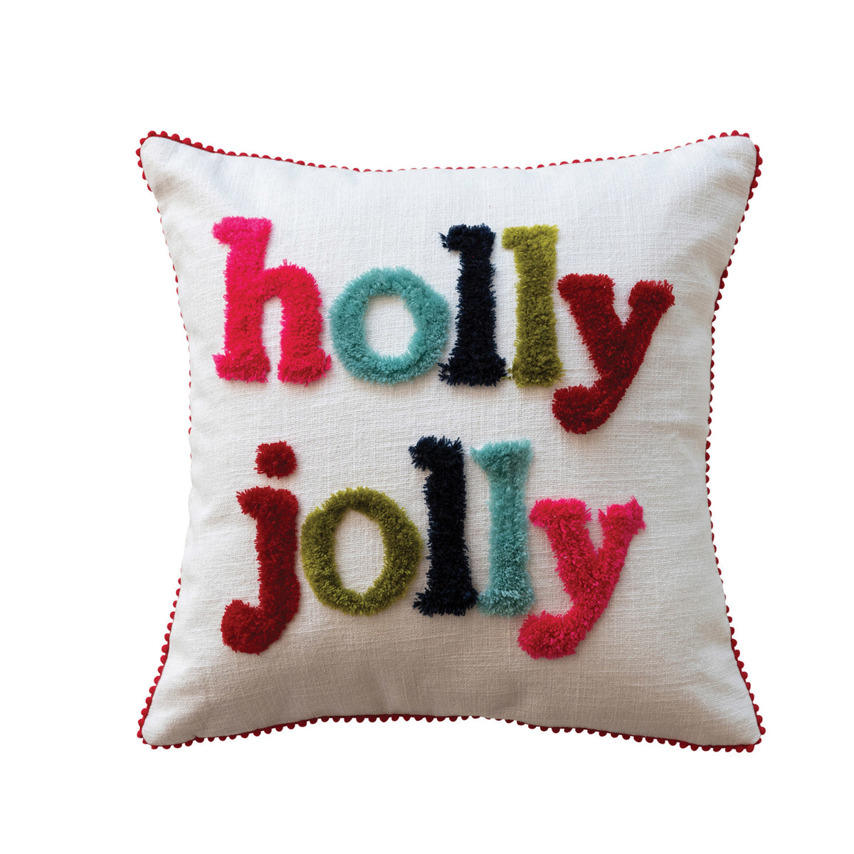 Holly Jolly Pom Pom Cotton Pillow