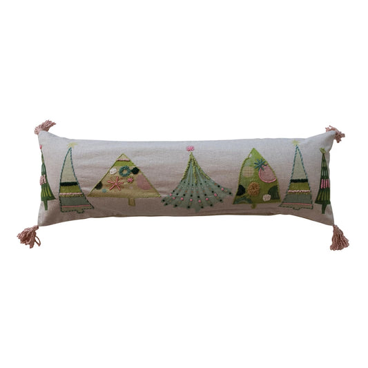 Cotton Printed Christmas Trees Lumbar Pillow