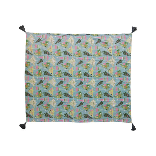 Christmas Trees Pattern & Tassels Throw