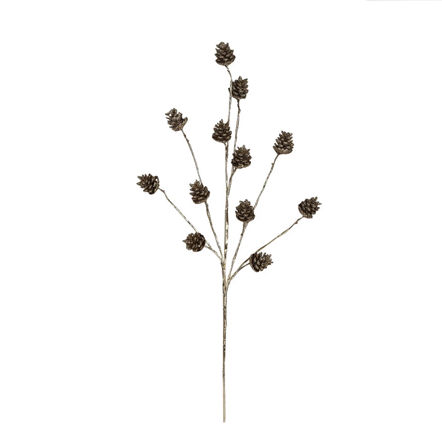 Gold Dried Natural Pinecone Pick w/ Glitter
