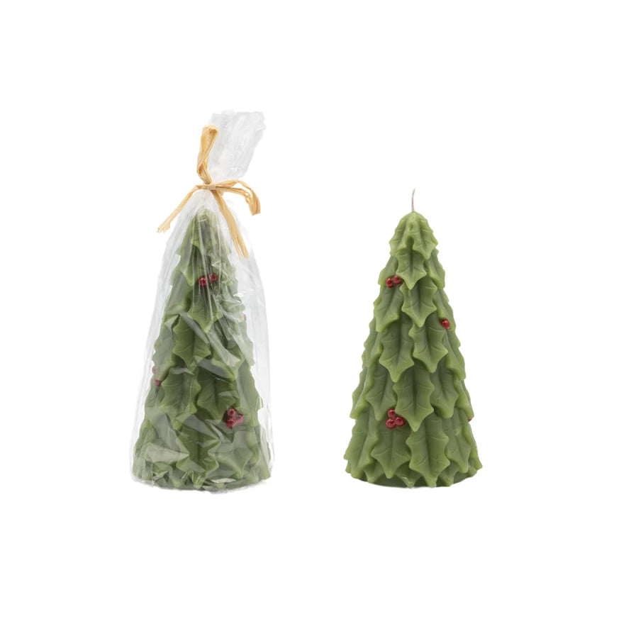 Unscented Tree Shaped Candle with Holly
